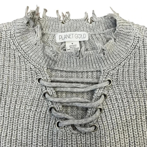 Planet Gold Gray Raw Hem Loose Crop Sweater S - Picture 3 of 3